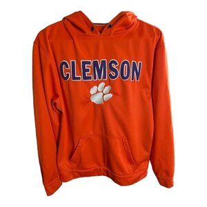 Clemson Tigers Orange Unisex Hoodie Sweatshirt White Paw Logo Front Pocket Sz M